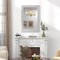 Costway 24" x 36" Rustic Decorative Wall Mirror with Solid Wood Frame Beads for Living Room Brown/White